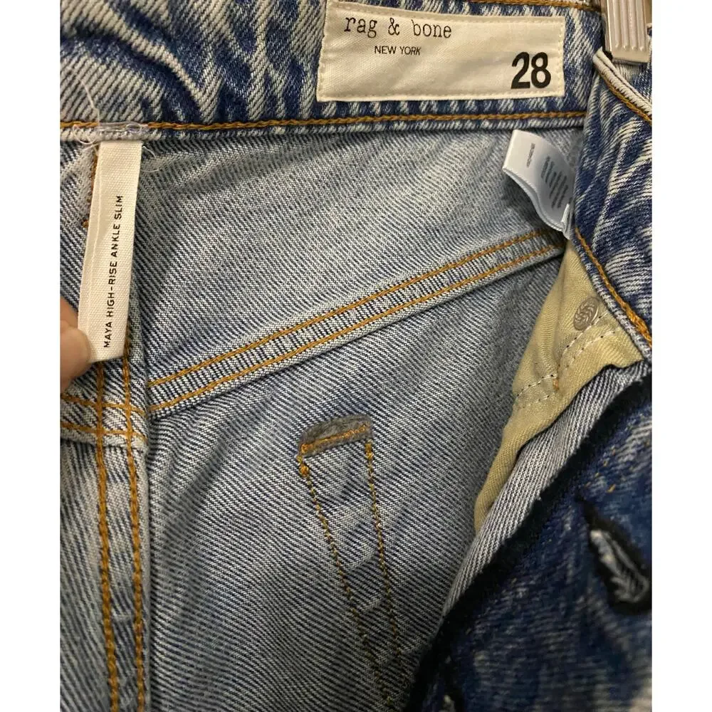 Rag & Bone Maya High Rise Ankle Slim Jeans US 28 Belmar Blue Rigid Denim